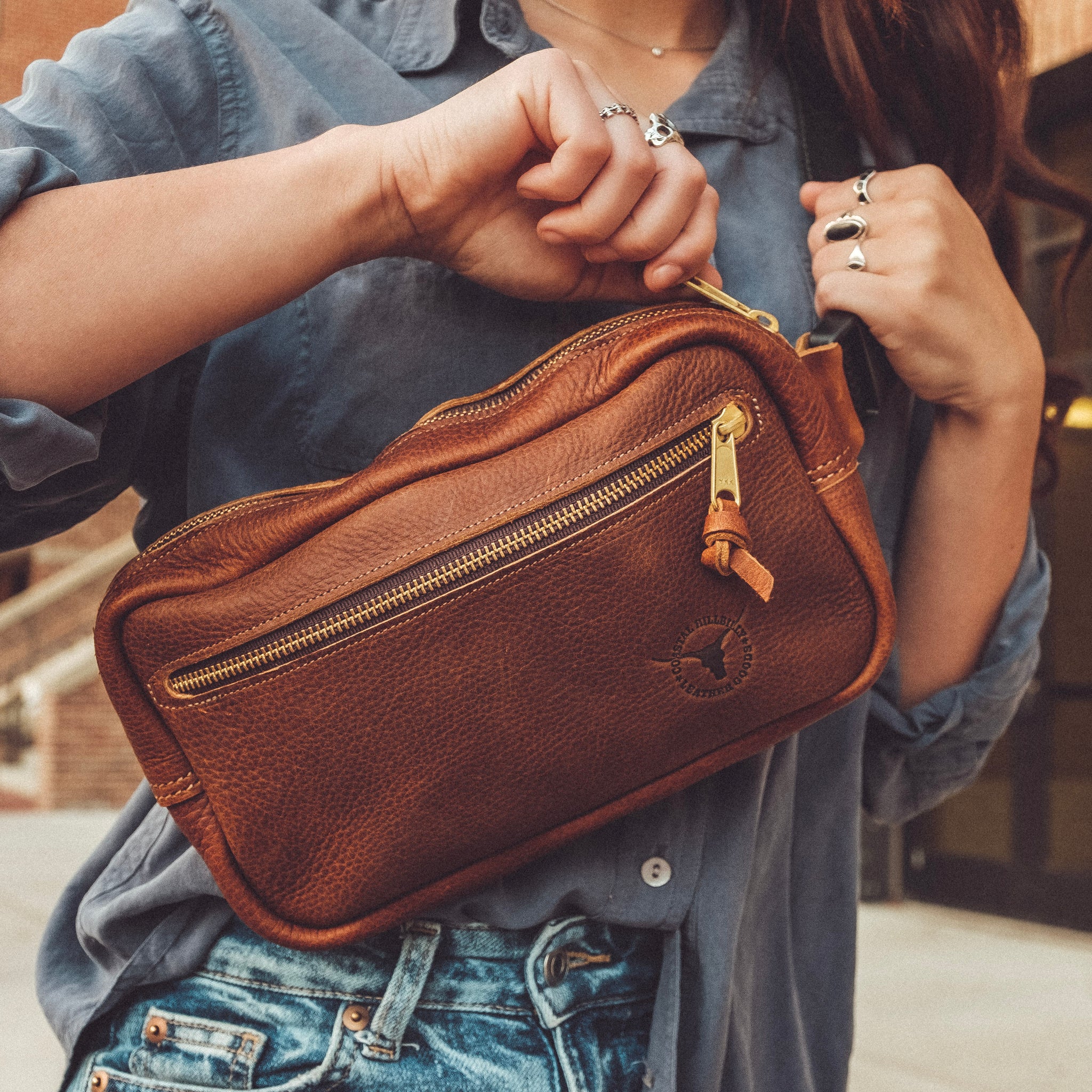 Small Leather Pouch - Giddy Up Clutch Purse - Brown