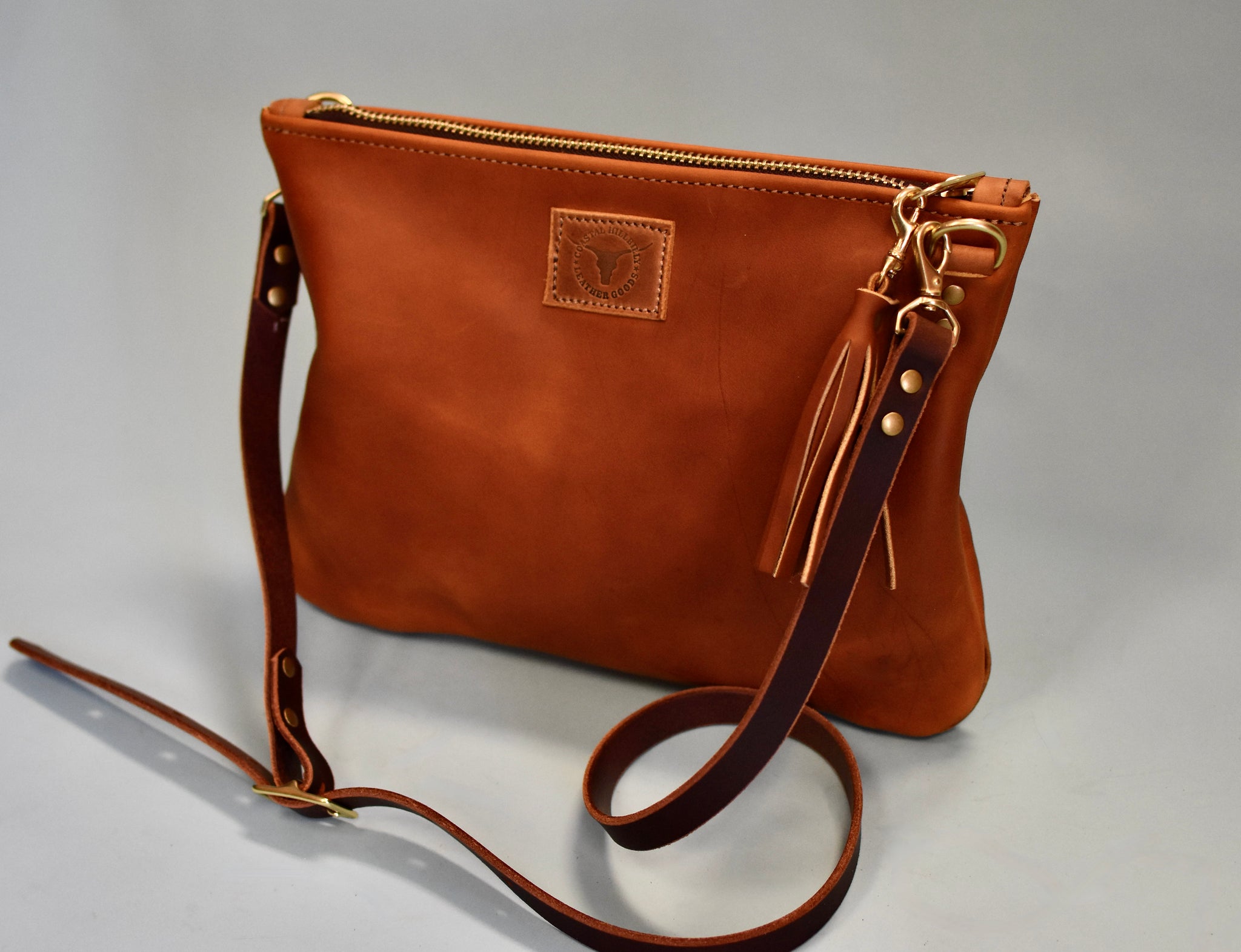 Large brown leather crossbody bag Clearance